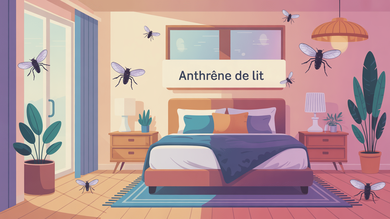Illustration anthrene de lit maison textile larves