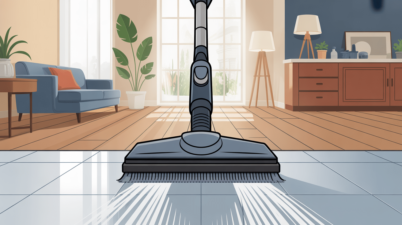 balai brosse electrique sur carrelage parquet lino