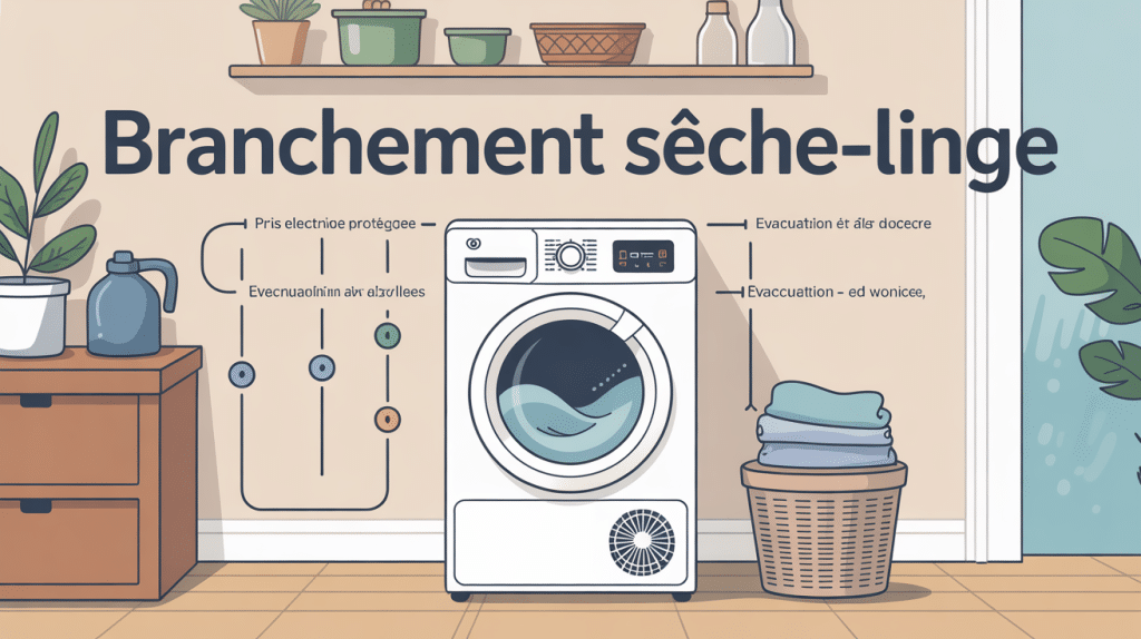 Illustration branchement seche linge sécurisé dans buanderie