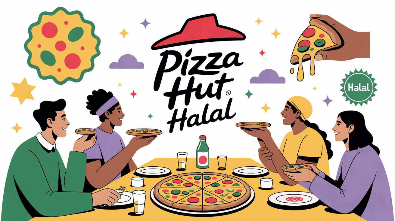 Illustration Pizza Hut halal table conviviale avec certification