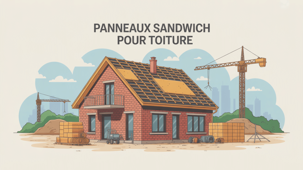 pose panneaux sandwich pour toiture vue coupe charpente chantier