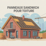 pose panneaux sandwich pour toiture vue coupe charpente chantier