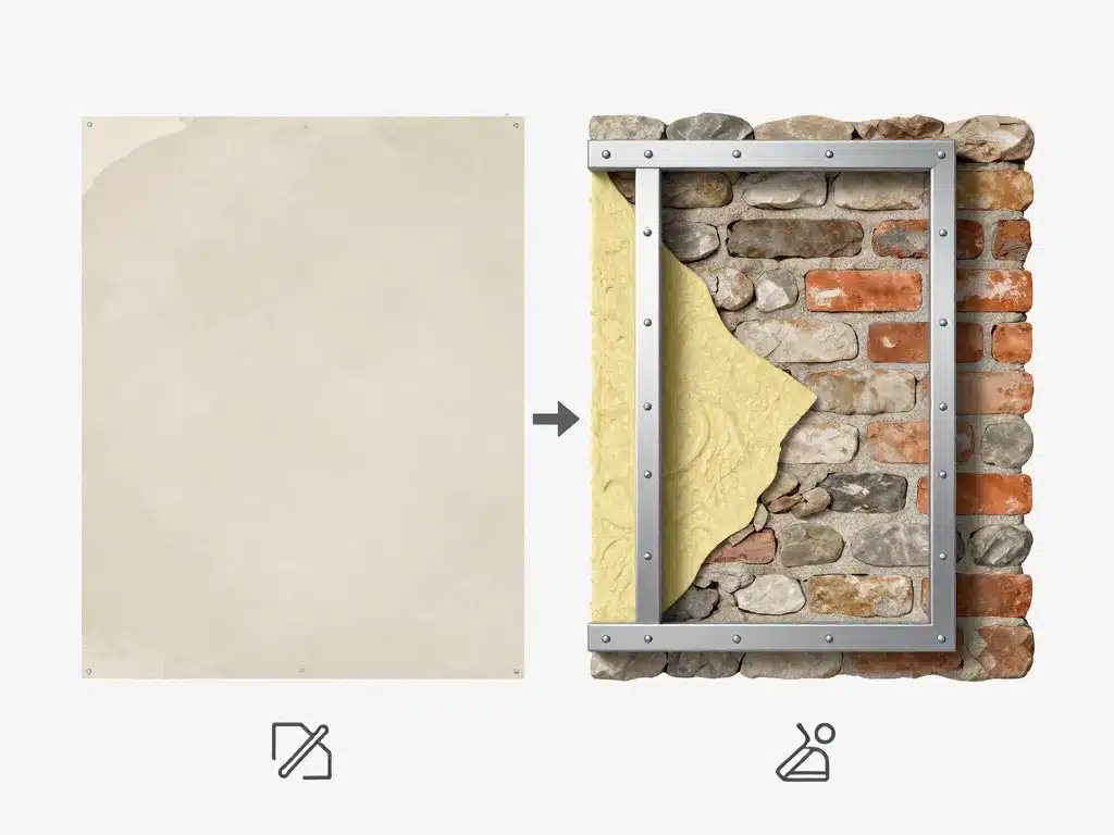 schema pose placo sur mur ancien