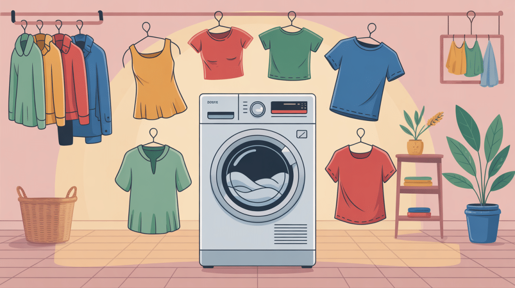 Illustration seche linge programme vêtements buanderie modern