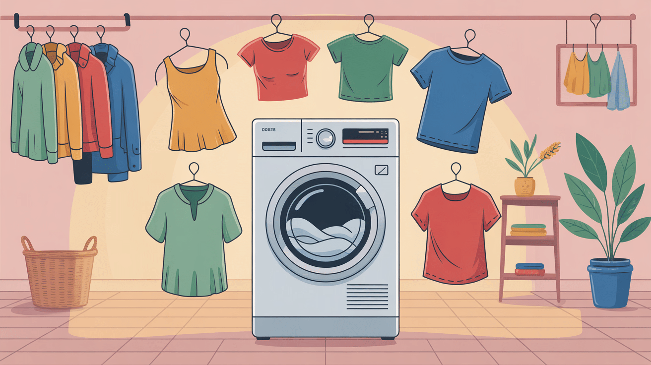 Illustration seche linge programme vêtements buanderie modern