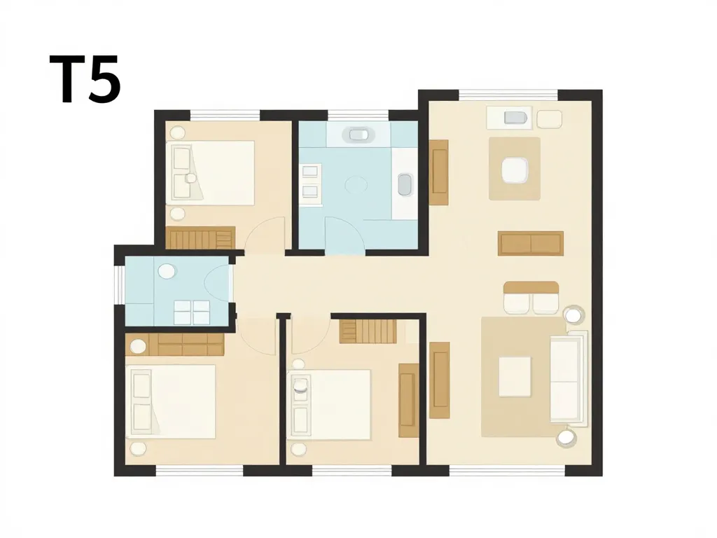 t5 combien de chambre schéma pièces appartement