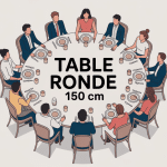table ronde 150 cm combien de personnes vue du dessus avec chaises
