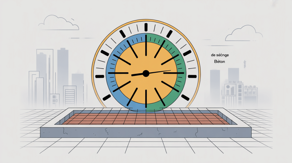 Illustration centrale temps de sechage beton avec dalle, montre et étapes