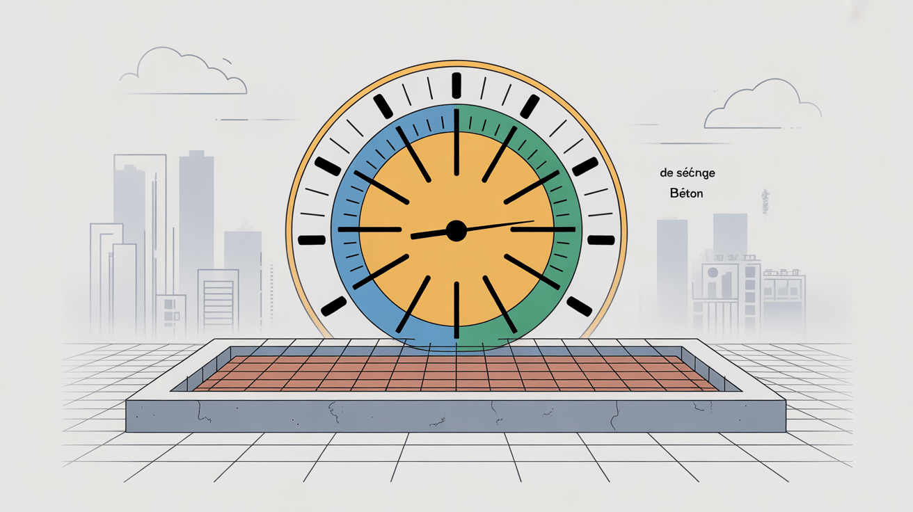 Illustration centrale temps de sechage beton avec dalle, montre et étapes