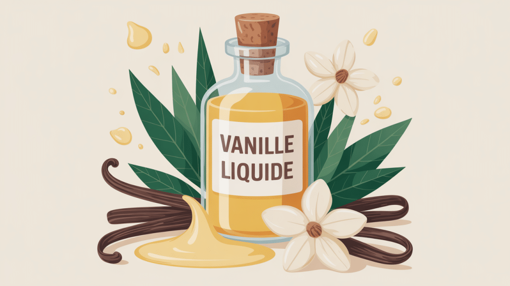 Flacon vanille liquide avec gousses et arômes
