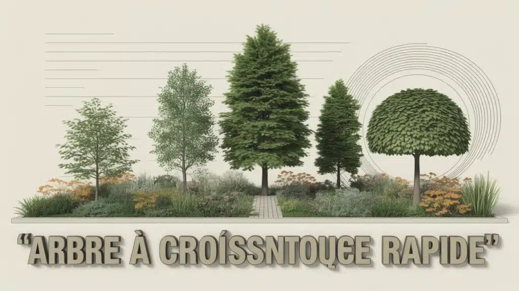 Arbre à croissance rapide dans un jardin structuré