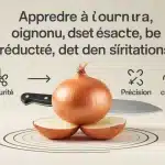 Illustration 3D pour couper un oignon en sécurité et avec précision.