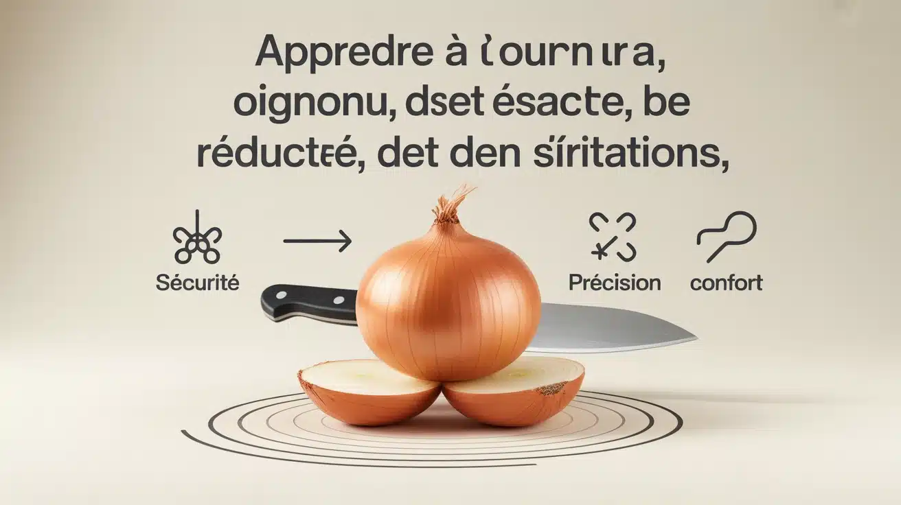 Illustration 3D pour couper un oignon en sécurité et avec précision.