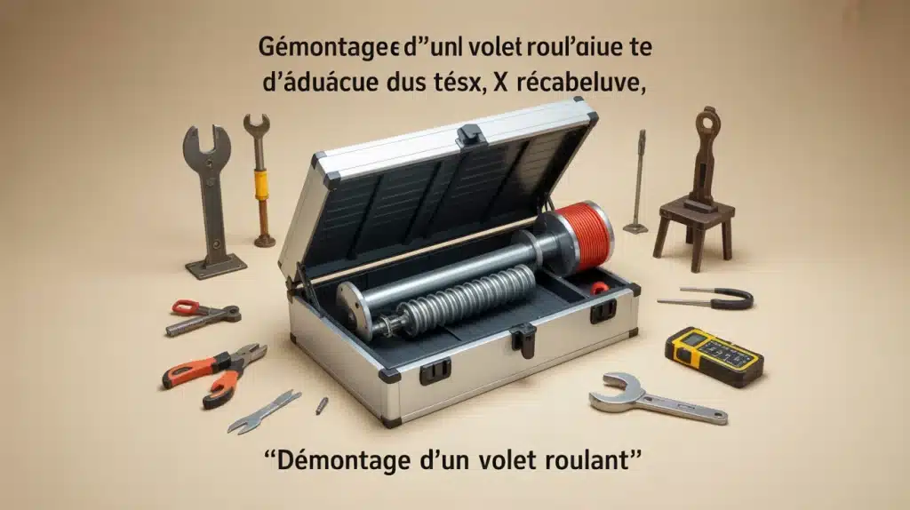 Démontage d'un volet roulant : coffre ouvert et axe en sécurité