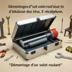 Démontage d'un volet roulant : coffre ouvert et axe en sécurité