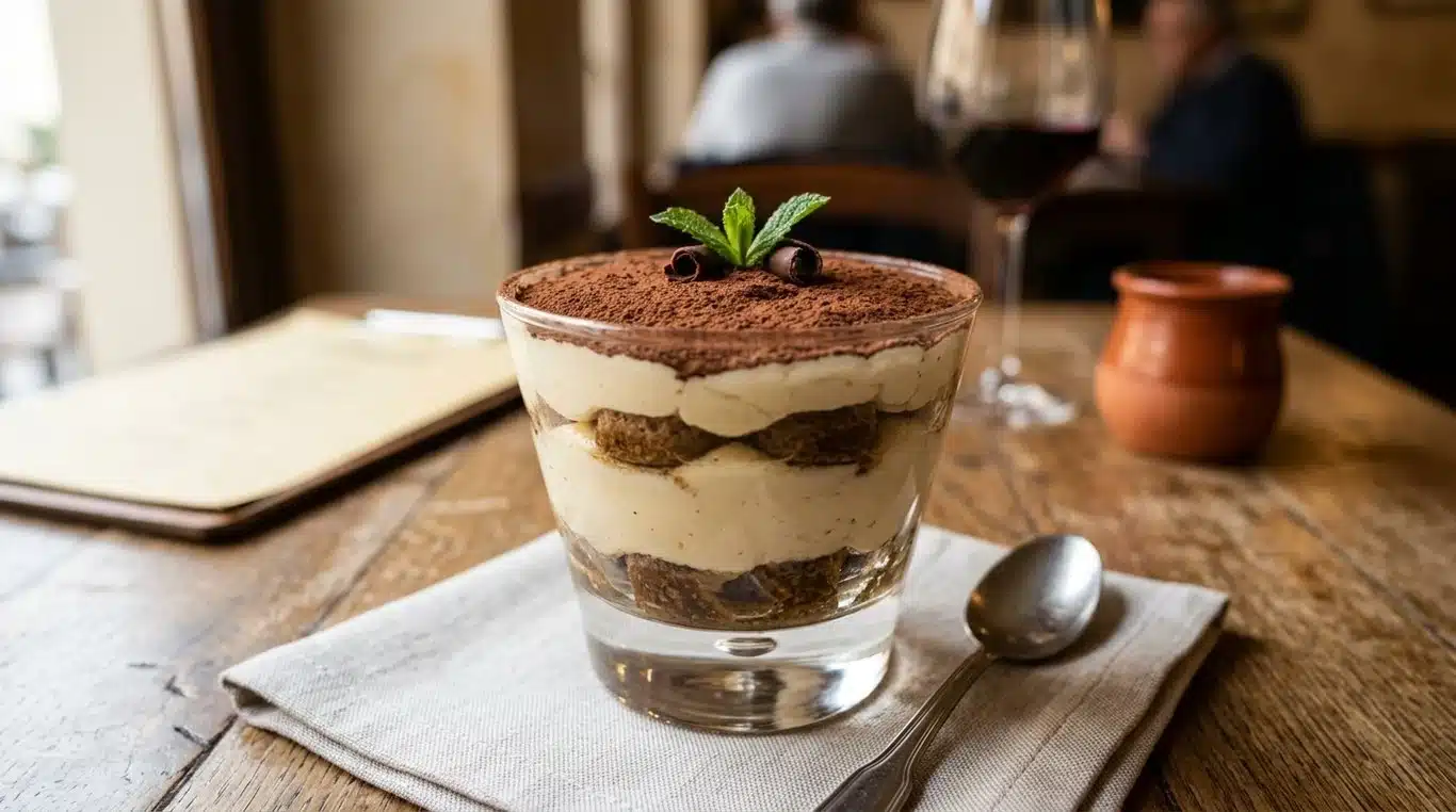 Tiramisu italien maison dans un plat en verre