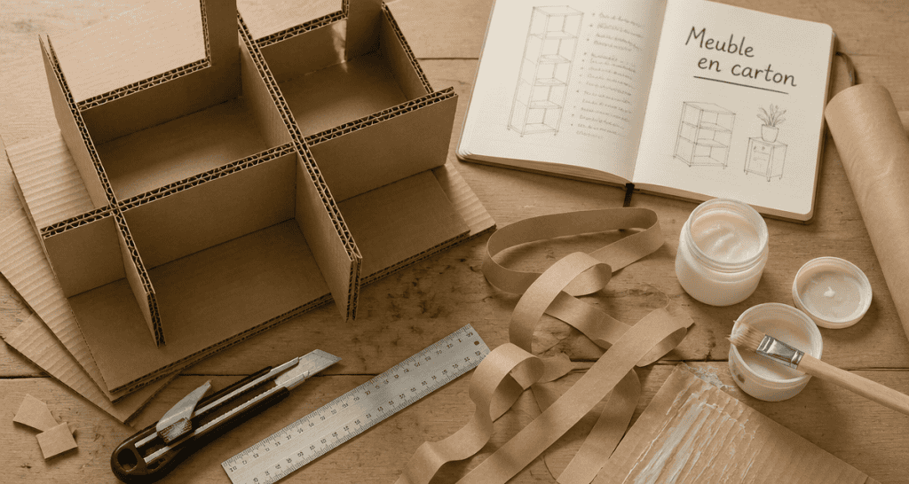 meuble en carton fabrication bibliothèque atelier
