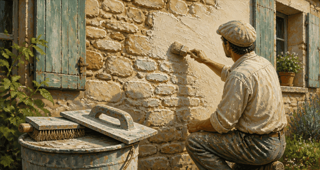 artisan applique enduit pierre vue façade