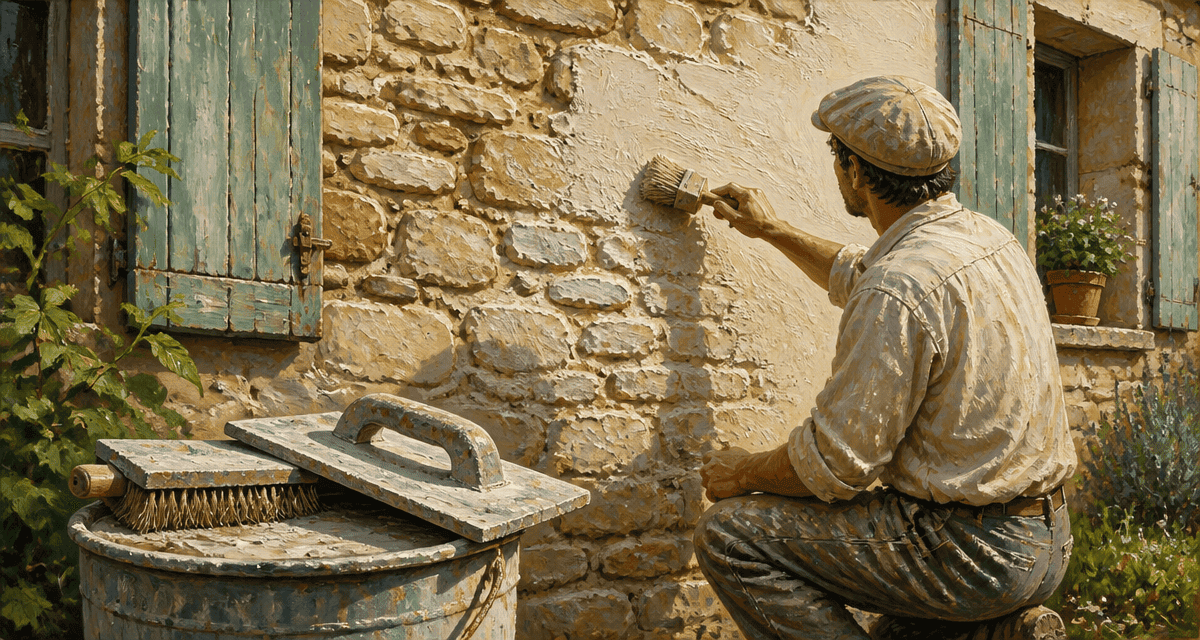 artisan applique enduit pierre vue façade