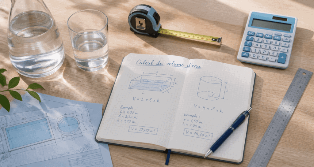 calcul volume d eau carnet et outils