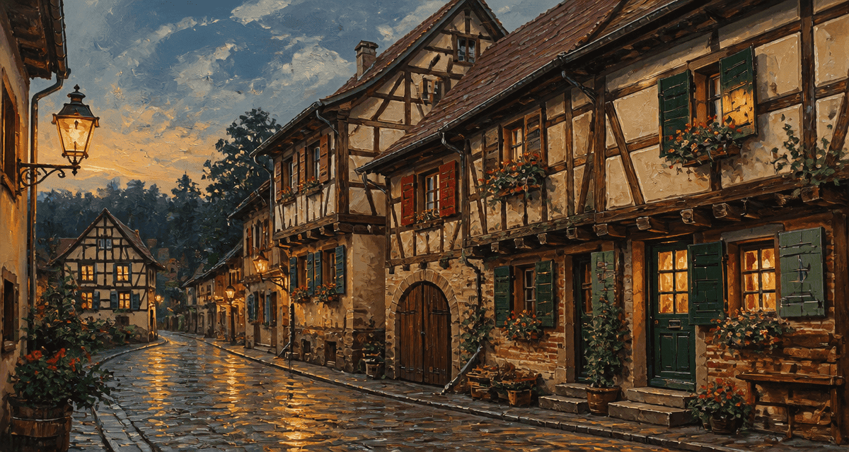 colombage maison alsacienne village crépuscule