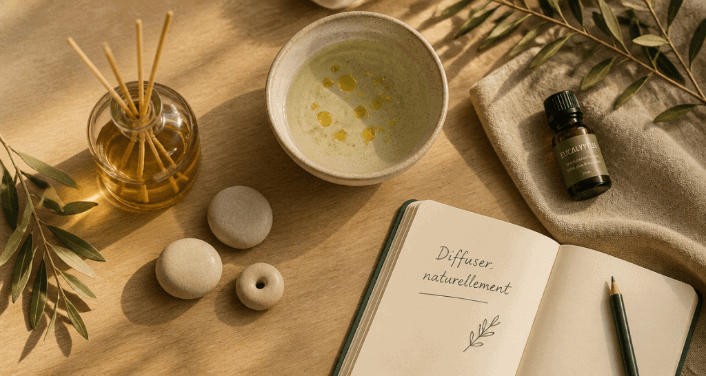 comment diffuser huile essentielle sur table naturelle