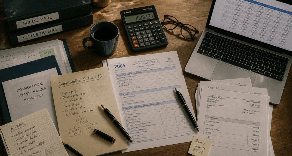 comptable sci is tarif sur bureau avec dossiers et calculatrice
