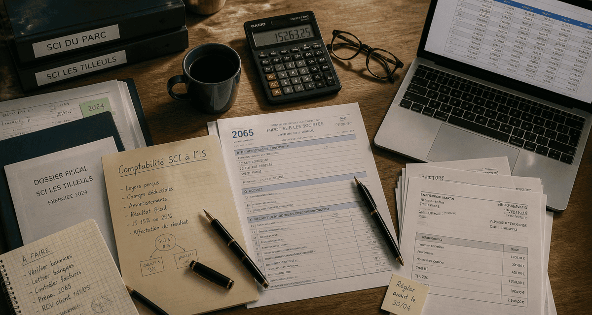 comptable sci is tarif sur bureau avec dossiers et calculatrice