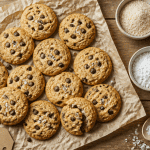 cookies sans gluten aux pépites de chocolat sur table rustique