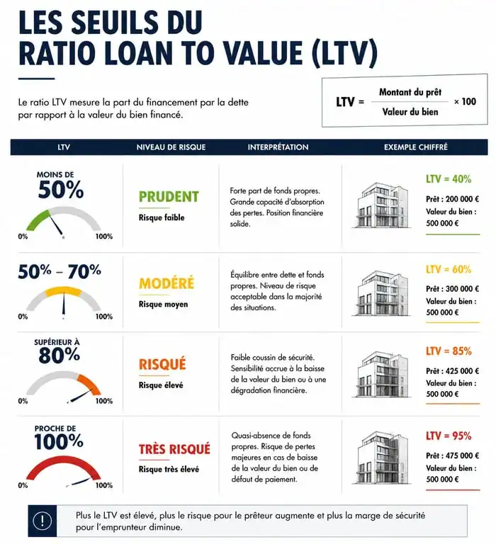 Infographie des seuils de risque du ratio Loan to Value (LTV) pour un crédit immobilier