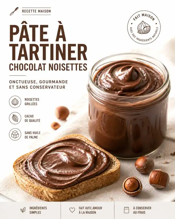 Pâte à tartiner healthy maison au chocolat et noisettes sur une tartine