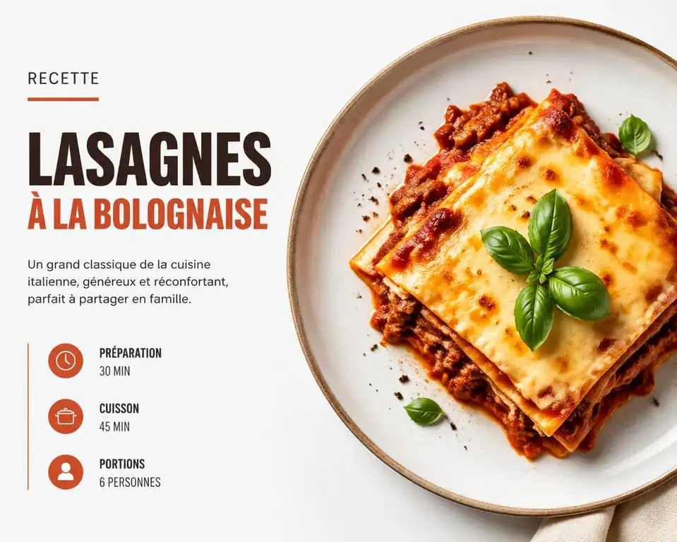 Recette de lasagnes à la bolognaise pour 10 personnes servies dans un plat à gratin