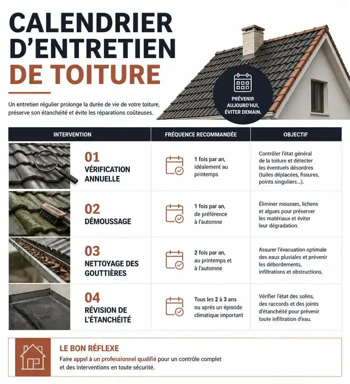Infographie calendrier entretien toiture Top Toiture