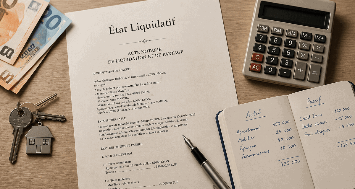 etat liquidatif acte notarie et calculatrice