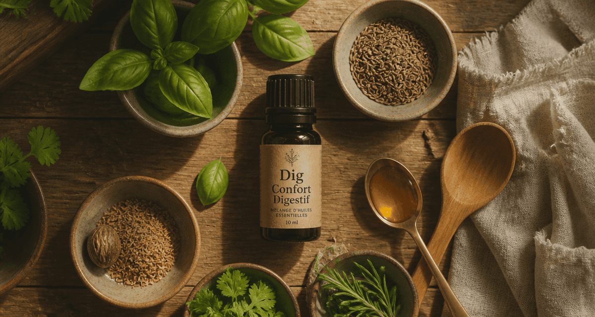 huile essentielle dig bienfaits flacon et ingrédients naturels