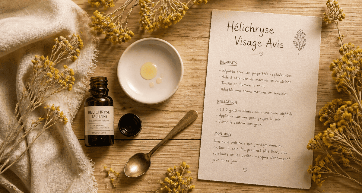 huile essentielle hélichryse visage avis flacon fleurs