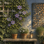 idee pour cacher un mur exterieur avec treillage et panneau decoratif