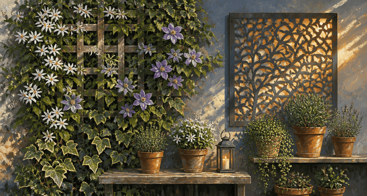 idee pour cacher un mur exterieur avec treillage et panneau decoratif