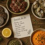 liste d aliments riche en fer sur table bois