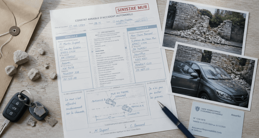 documents pour mur endommagé par une voiture
