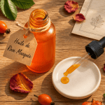 quelle est la meilleure huile de rose musquée en bouteille bio sur table bois
