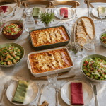 recette 10 personnes table dressée lasagnes salades