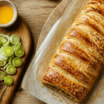 recette feuilleté salé tressé doré sur table rustique