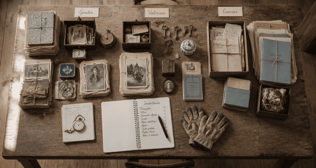 Vue de table organisée pour vidage maison