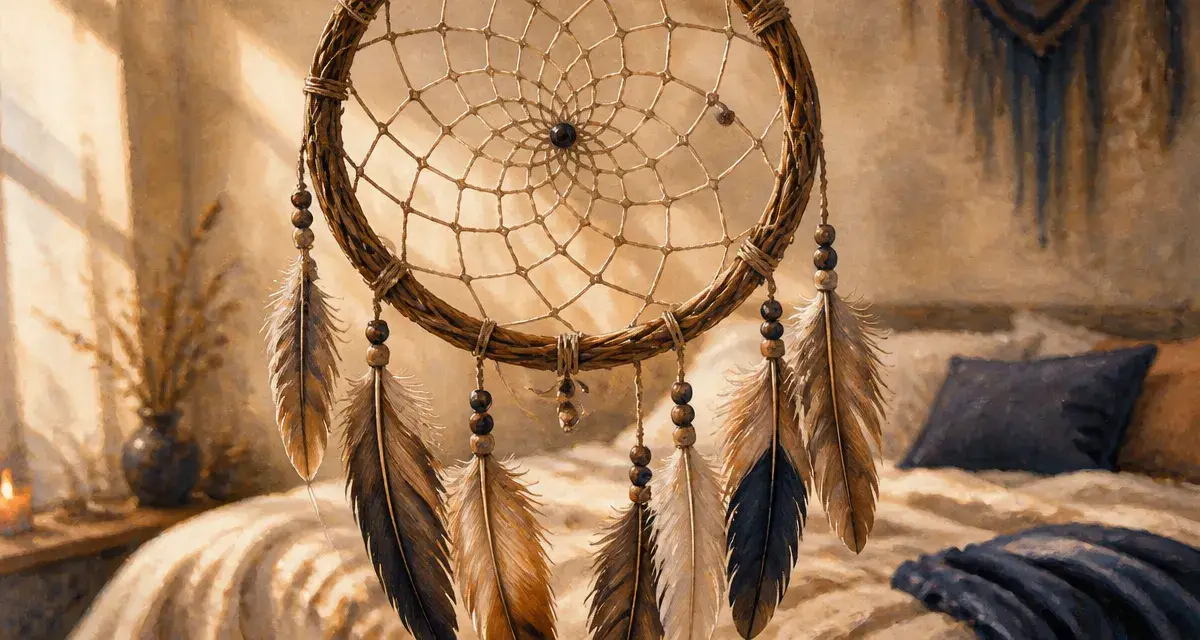 attrape reve artisanal en plumes et perles, talisman protecteur