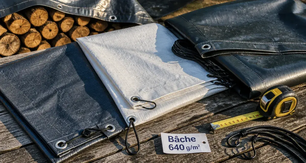 Bache de protection PVC avec œillets et sandows, anti-déchirure au vent