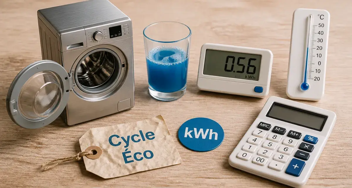 Consommation machine à laver mesurée en kWh, cycle éco