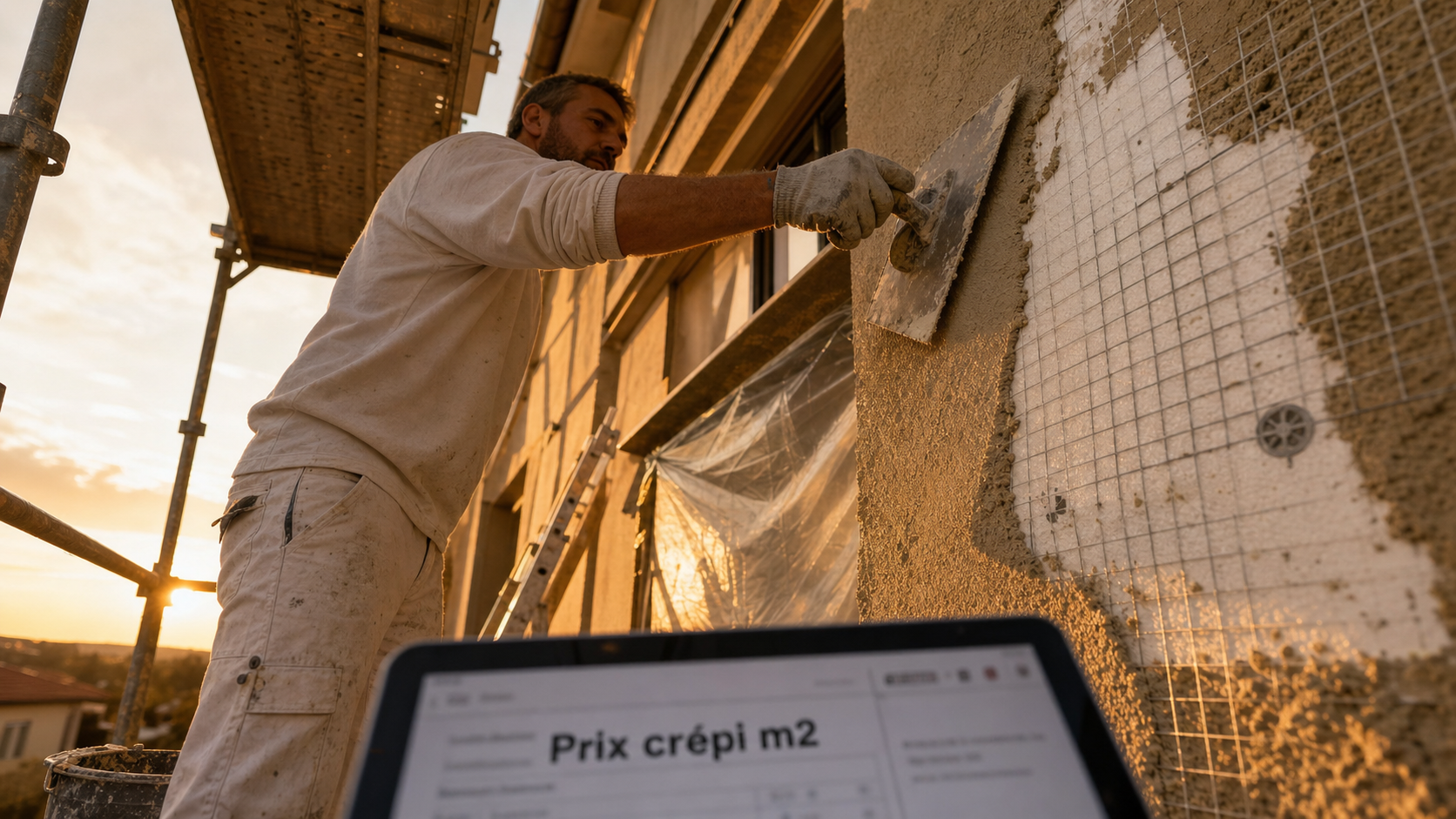 Crepi prix m2 : enduit façade en chantier