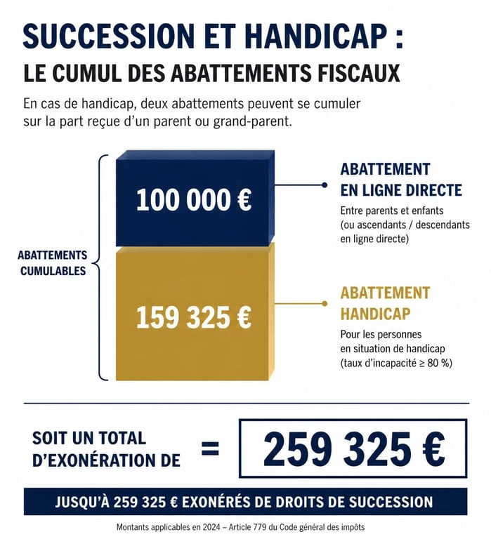 Infographie des abattements fiscaux en cas de succession et invalidité