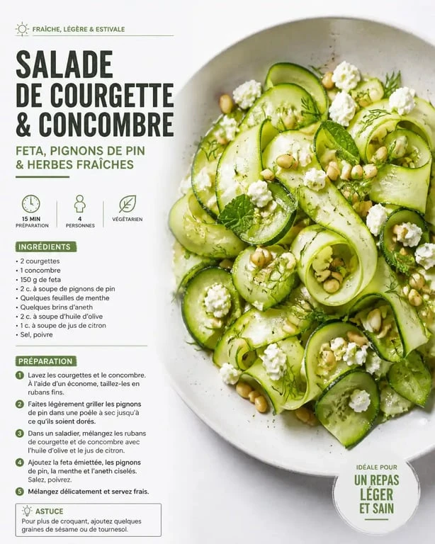 Salade fraîcheur aux tagliatelles de courgette et concombre
